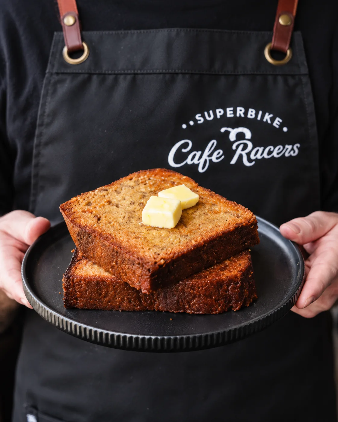 Toasted banana bread with butter